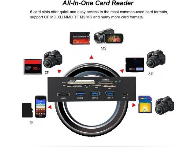 5.25' Internal Card Reader Media Multi-Function Front Panel Type-C & 3.0 Support CF SD,MS,XD,M2 MSO, eSATA Adapter Card