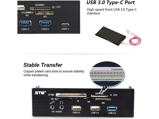5.25' Internal Card Reader Media Multi-Function Front Panel Type-C & 3.0 Support CF SD,MS,XD,M2 MSO, eSATA Adapter Card