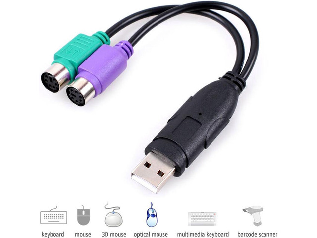 PS2 USB Adpater,USB Male to PS/2 Female Splitter Mouse Keyboard PS2 Converter Extension Cable,KVM Barcode Scanner PS/2 to USB