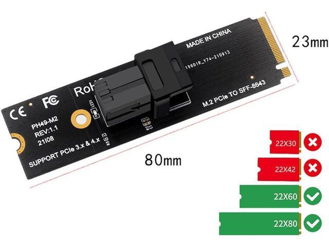 M-Key NVMe M.2 to SFF-8643 Adapter Expansion Card, MiniSAS to NVMe PCIe 4.0 Card for U.2 (SFF-8639) NVMe SSD - Support Intel 750 SSD