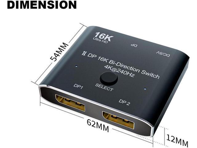16K@60Hz DP 2x1 Bi-Direction Switch DisplayPort-compatible 8K@120Hz 4K@240Hz Switcher Converter for Multiple Source and Displays Video Converter