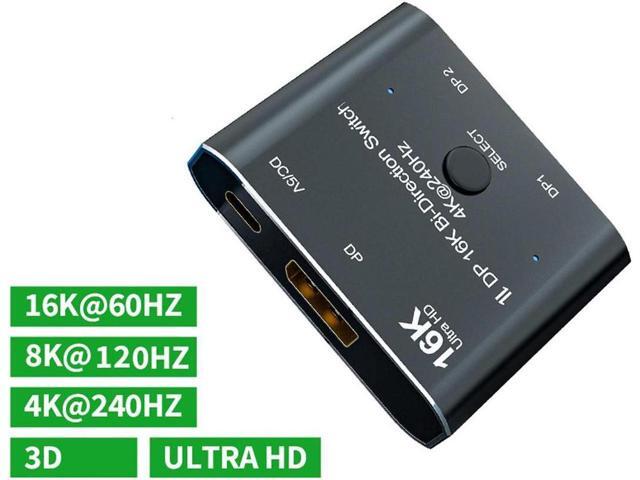 16K@60Hz DP 2x1 Bi-Direction Switch DisplayPort-compatible 8K@120Hz 4K@240Hz Switcher Converter for Multiple Source and Displays Video Converter