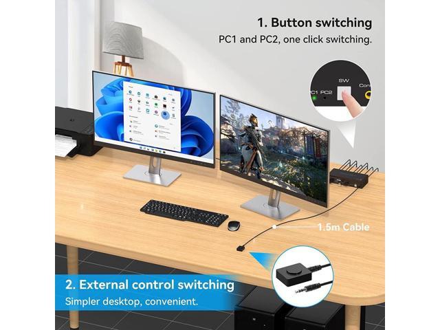 2 Port Dual Monitor Displayport KVM Switch for 2 Computers 2 Monitors Share Keyboard Mouse Printer, Displayport1.4 USB3.0 KVM Switch Support 4K...