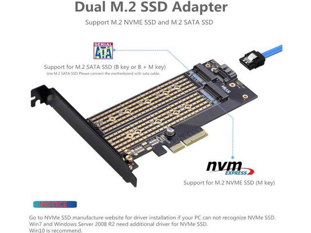 Dual M.2 PCIE Adapter for SATA or PCIE NVMe SSD with Advanced Heat Sink Solution,M.2 SSD NVME (m Key) and SATA (b Key) 22110 2280 2260 2242 2230 to...