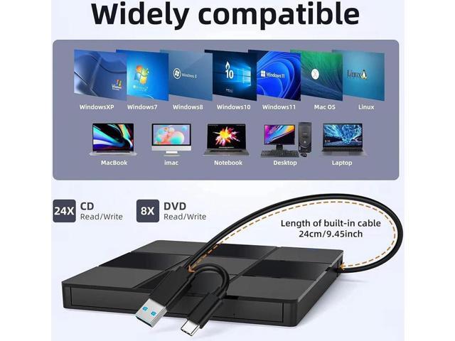 [7 in 1] External CD DVD Drive, USB 3.0 Type-C CD DVD +/- RW Burner - Plug and Play - External Optical DVD CD ROM Drive for Laptop PC Computer, USB...