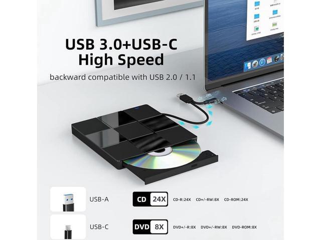 [7 in 1] External CD DVD Drive, USB 3.0 Type-C CD DVD +/- RW Burner - Plug and Play - External Optical DVD CD ROM Drive for Laptop PC Computer, USB...