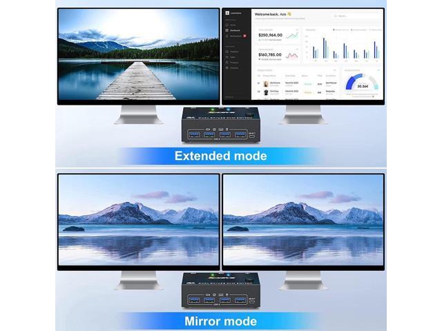 8K USB 3.0 Displayport KVM Switch 2 Computers 2 Monitors, 8K @30Hz 4K @144Hz Dual Monitor Displayport 1.4 KVM Switches 2 in 2 Out with 4 USB 3.0...