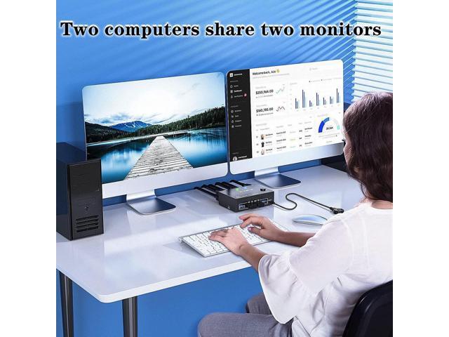 8K USB 3.0 Displayport KVM Switch 2 Computers 2 Monitors, 8K @30Hz 4K @144Hz Dual Monitor Displayport 1.4 KVM Switches 2 in 2 Out with 4 USB 3.0...