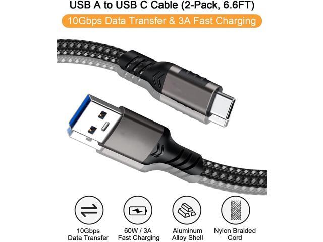 USB A to USB C Cable [2 Pack 6.6ft], USB 3.1/3.2 Data Transfer and 60W 3A Fast Charging Cable, for Android Auto S-a-m's-u-n-g Galaxy S23 S22 S21...