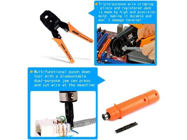 Vszerda Network Tool Kit Set of 17 Ethernet Cable Crimper Punch Down Tool RJ45 Crimp Tool Kit 8P8C 4P4C 6P6C Connectors RJ45 RJ11 Lan Cat5 Cat6...