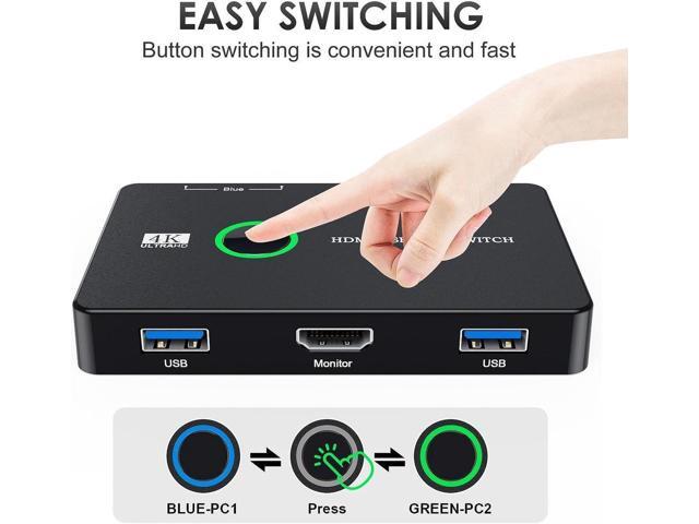 KVM Switch HDMI, Upgraded USB 3.0 and HDMI KVM Switch for 2 Computers Share Keyboard Mouse Printer to One HD Monitor, Supports 4K @60Hz, 2 HDMI...