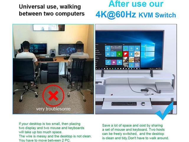 Vszerda 4K HDMI KVM Switch 4 Ports for 4 Computers Share One HD 4K Monitor, 3 USB Devices Keyboard Mouse Printer, 2 3.5mm Headphone Jack, Including...