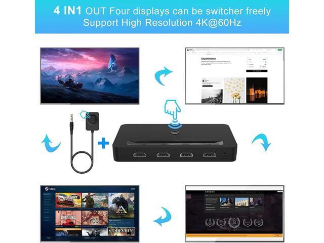Vszerda 4K HDMI KVM Switch 4 Ports for 4 Computers Share One HD 4K Monitor, 3 USB Devices Keyboard Mouse Printer, 2 3.5mm Headphone Jack, Including...