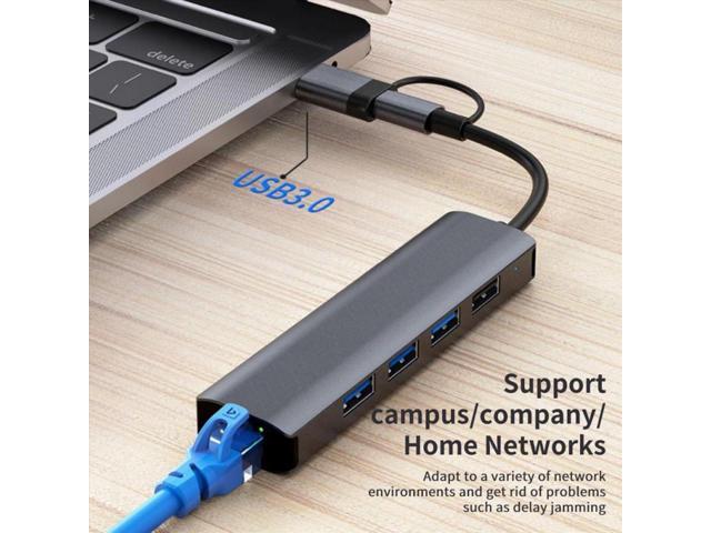 USB C & USB 3.0 to Ethernet Adapter, [3x USB 3.0 + 1x USB 2.0] 5 in 1 USB Hub with RJ45 10/100/1000 Gigabit Ethernet Adapter Support Windows...