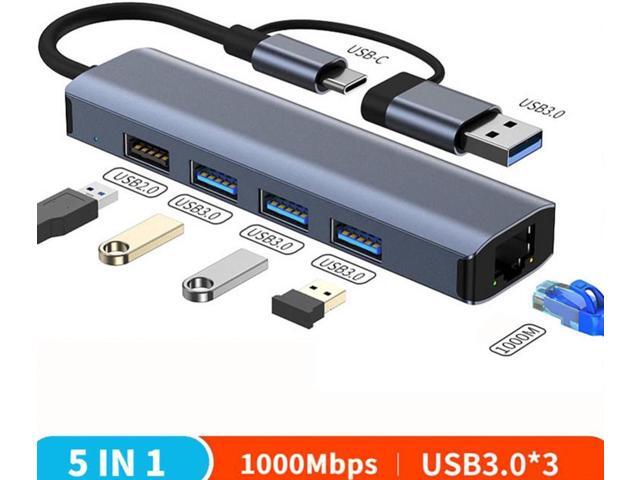 USB C & USB 3.0 to Ethernet Adapter, [3x USB 3.0 + 1x USB 2.0] 5 in 1 USB Hub with RJ45 10/100/1000 Gigabit Ethernet Adapter Support Windows...