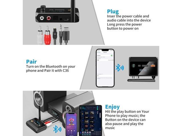 Bluetooth 5.3 Receiver, RCA Bluetooth Adapter, Low Latency & HD Music Audio, Support Optical AUX 3.5mm, RCA Bluetooth Receiver Adapter for Home...