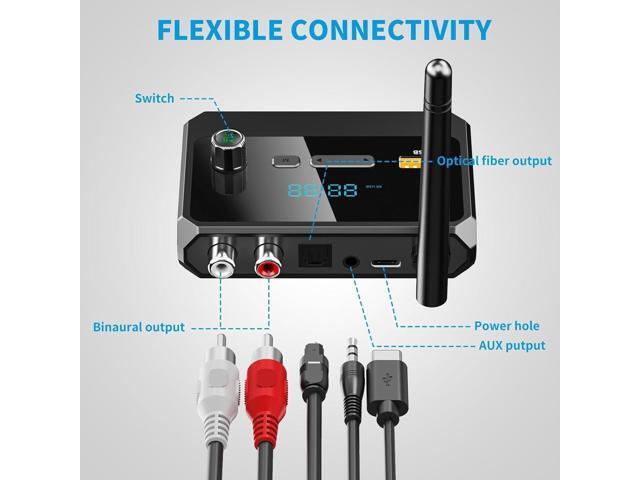 Bluetooth 5.3 Receiver, RCA Bluetooth Adapter, Low Latency & HD Music Audio, Support Optical AUX 3.5mm, RCA Bluetooth Receiver Adapter for Home...