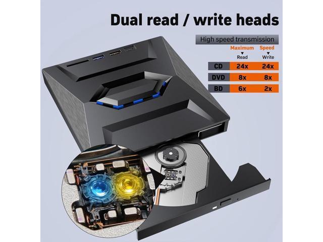 [5 in 1] External Blu Ray Drive, Portable Bluray Player Writer Reader,CD Burner with USB 3.0 typc C Port& SD Card,DVD & CD-ROM +/-RW, External...