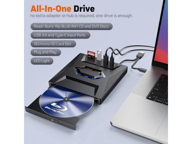 [5 in 1] External Blu Ray Drive, Portable Bluray Player Writer Reader,CD Burner with USB 3.0 typc C Port& SD Card,DVD & CD-ROM +/-RW, External...