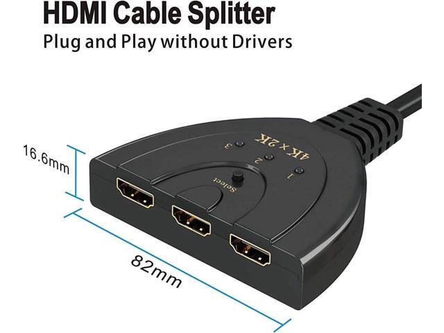 HDMI Switch, 3 Port 4K HDMI Switch 3x1 Switch Splitter with Pigtail Cable Supports Full HD 4K 1080P 3D Player