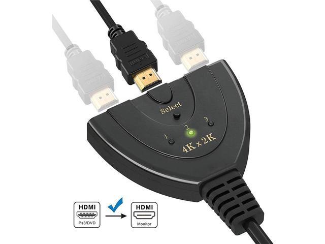 HDMI Switch, 3 Port 4K HDMI Switch 3x1 Switch Splitter with Pigtail Cable Supports Full HD 4K 1080P 3D Player