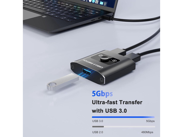 USB 3.0 Switch, Bi-Directional USB Switcher, USB Splitter 1 in 2 Out/2 in 1 Out, Aluminum USB Switch 2 Computers Share Printer, Mouse, Keyboard,...