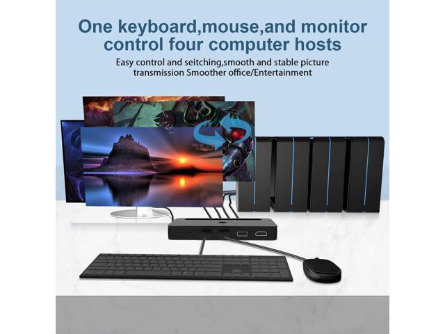 4 Port KVM HDMI Switch with Audio Microphone and 3 x USB Hub - 4K @60Hz 4 in 1 Out HDMI USB Switch Supports Keyboard Mouse with USB+HDMI Combo...
