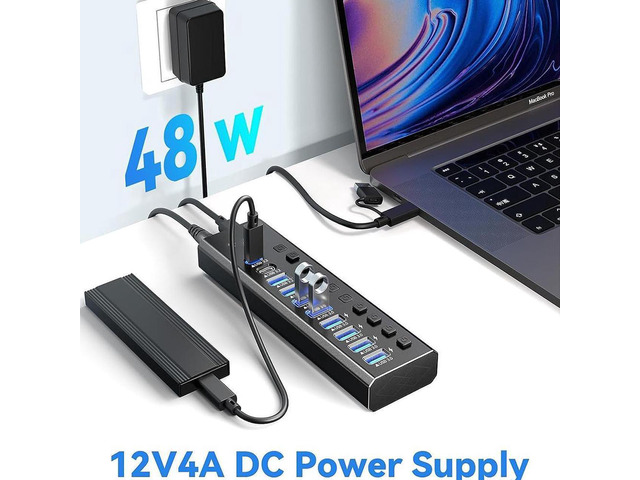 Powered USB Hub 3.2, 10-Port USB 3.2/USB C Hub (10Gbps USB-A 3.2 + 2x USB-C 3.2 + 7x USB 3.0 Ports) with Individual On/Off Switches and 12V Power...