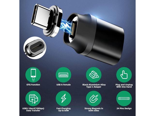 USB C to USB Magnetic Adapter 24Pins USB C Male to USB A Female Adapter 2 Pack with PD 60W Charge 10Gbps USB3.1/USB3.0 for M-a-c-B-o-o-k Pro /Air...