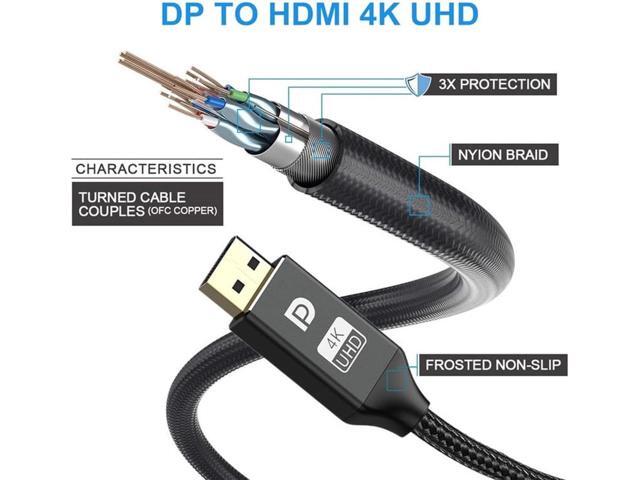 DisplayPort to HDMI Cable 6FT/1.8M, [4K UHD] Uni-Directional Nylon Braided Gold-Plated DP to HDMI Cord Display Port to HDMI Male Connector for...
