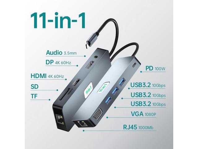 [11 in 1] USB C Docking Station with 3 USB 3.2 Gen 2 Hub(10Gbps), 100W PD, 4K 60Hz HDMI, 1080P VGA, 1000Mbps LAN, DisplayPort, SD/TF Card, USB 3.2...