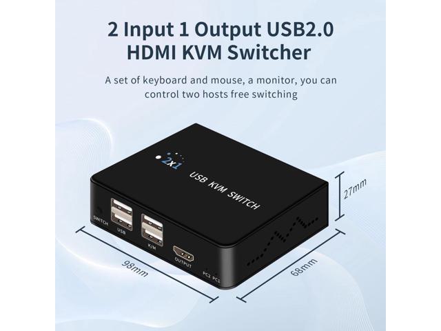 HDMI KVM Switches 4K@60hz 2 Ports HDMI Kvm Switch 1 Monitors 2 Computers,USB Switcher 2 Computers Share 4 Usb2.0 Devices Keyboard Mouse Printer USB...