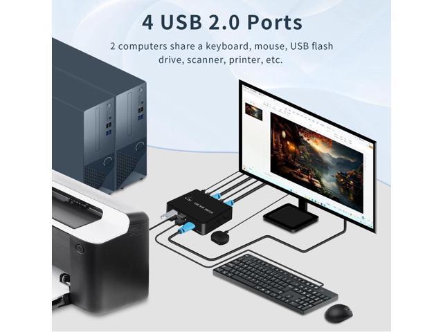 HDMI KVM Switches 4K@60hz 2 Ports HDMI Kvm Switch 1 Monitors 2 Computers,USB Switcher 2 Computers Share 4 Usb2.0 Devices Keyboard Mouse Printer USB...