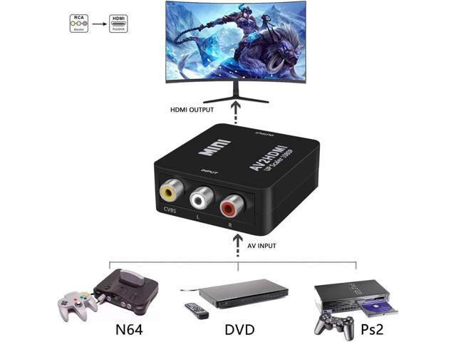 RCA to HDMI Converter, 1080P RCA Composite CVBS AV to HDMI Video Audio Converter Adapter Compatible with N64 Wii PS2 Xbox VHS VCR Camera DVD,...