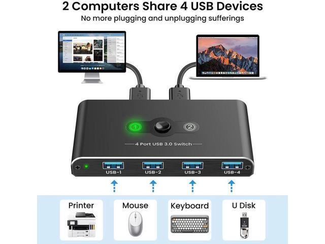 2 in 4 Out USB Switch, USB 3.0 Switch, Aluminum KM Switch 2 Computers Sharing 4 USB Devices KM Switches 5V USB-C Powered for PC Printer Scanner...