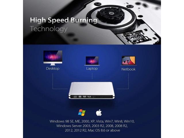 External Blu Ray DVD Drive, USB 3.0 Burner Slim Optical Portable Blu-ray CD DVD Reader Writer RW Player for Laptop Desktop MacBook OS Windows 7 8...