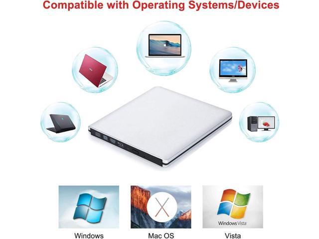 External Blu Ray DVD Drive, USB 3.0 Burner Slim Optical Portable Blu-ray CD DVD Reader Writer RW Player for Laptop Desktop MacBook OS Windows 7 8...