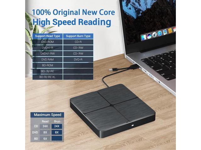 External Bluray DVD Drive, USB 3.0 and Type-C Portable CD/DVD Drive 3D Blu-ray External DVD Drive Slim Optical External Blu-ray Player Compatible...