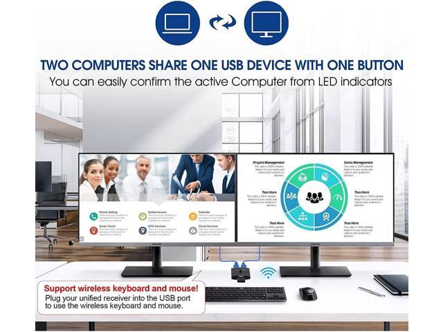 Vszerda 2 Port USB 3.0 Switch Selector, Bi-directional USB Sharing Switch [2 in 1 Out/ 1 in 2 Out], USB3.0 KVM Switcher Box Adapter for Keyboard,...