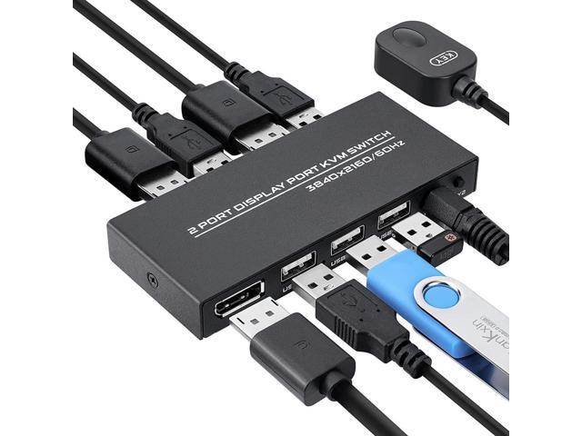 DisplayPort KVM Switch 2 Ports, USB Switch Share Monitor Keyboard and Mouse for Laptop, DP Display Port KVM Switcher Support 4K @60Hz, with 2...