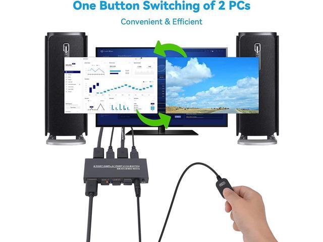 DisplayPort KVM Switch 2 Ports, USB Switch Share Monitor Keyboard and Mouse for Laptop, DP Display Port KVM Switcher Support 4K @60Hz, with 2...