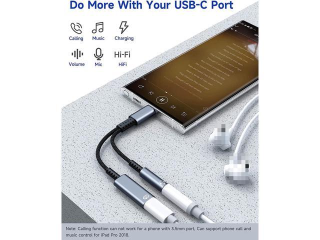 USB C to 3.5mm Headphone and Charger Adapter, 2 in 1 USB C PD 3.0 Charging Port to Aux Audio Jack and 60W Fast Charging Dongle Cable Cord for...