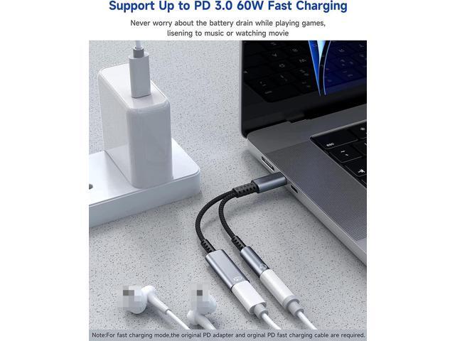 USB C to 3.5mm Headphone and Charger Adapter, 2 in 1 USB C PD 3.0 Charging Port to Aux Audio Jack and 60W Fast Charging Dongle Cable Cord for...