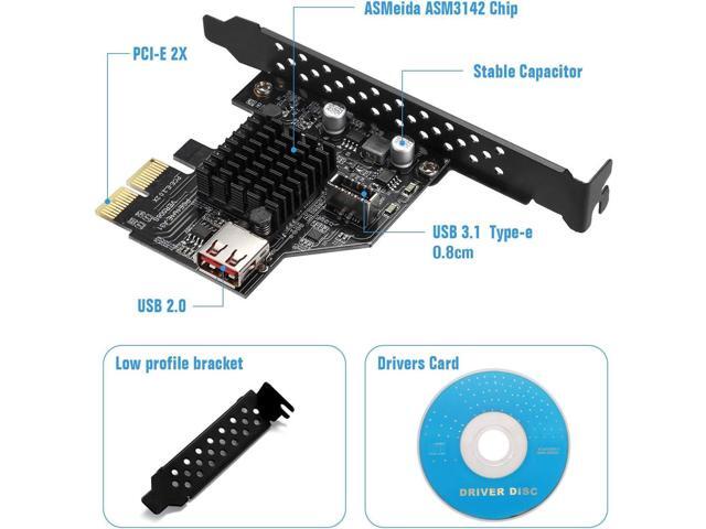 USB3.1 Gen2 Internal 20-pin Front Panel Connector Expansion Card 10 Gbit/s USB 2.0 PCI Express 3.0 X2 Adapter for Desktop PCs