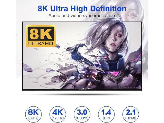KVM Switch 3 Monitors 4 Computers 8K@60Hz 4K@144Hz, 2 HDMI +1 DisplayPort Triple Monitor KVM Switch for 4 Computer with Audio and 3 USB 3.0 Ports,...