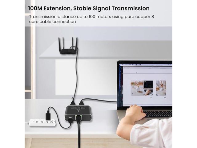 RJ45 Ethernet Splitter 1 to 2 Out, 1000Mbps Network Splitter with USB Power Cable, Gigabit LAN Internet Splitter Connector for Cat 5/5e/6/7/8,...