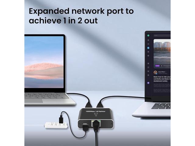 RJ45 Ethernet Splitter 1 to 2 Out, 1000Mbps Network Splitter with USB Power Cable, Gigabit LAN Internet Splitter Connector for Cat 5/5e/6/7/8,...