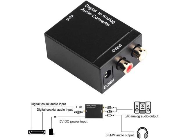 Digital to Analog Audio Converter Digital Optical (SPDIF/Toslink) and Digital Coaxial to Analog 3.5mm AUX and RCA (L/R) Stereo Audio Converter with...