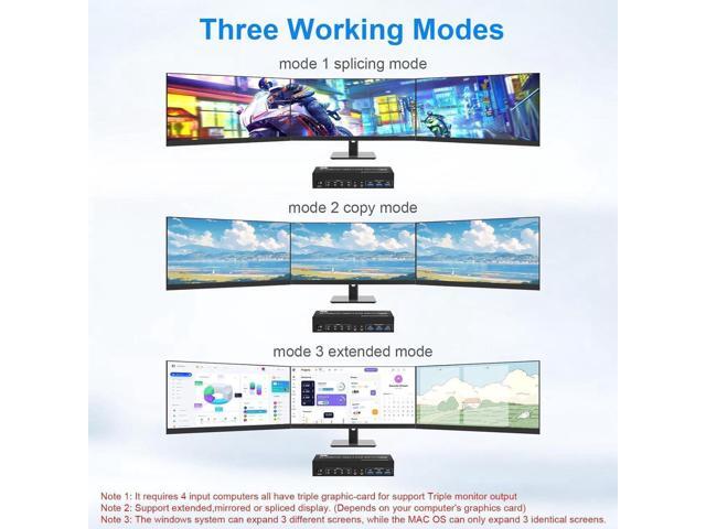 KVM Switch 3 Monitors 4 Computers 8K@60Hz, 2 HDMI +1 Displayport Triple Monitor KVM Switch for 4 PCs Share 3 Monitor and 3 USB 3.0 Ports, with...