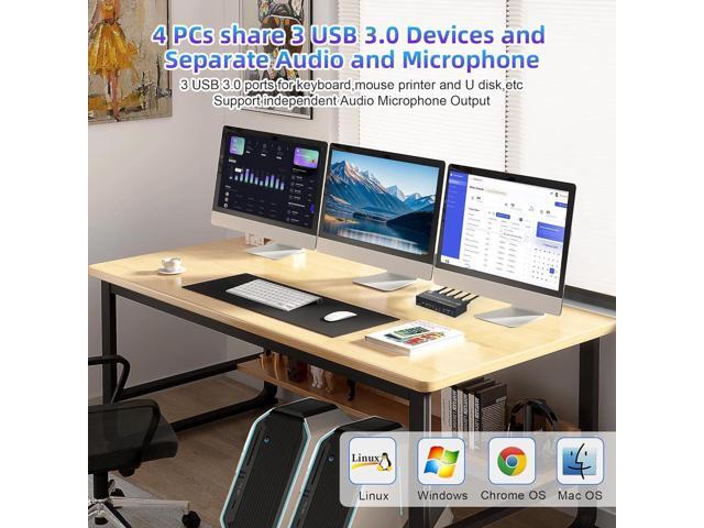 8K@60Hz KVM Switch 3 Monitors 4 Computers 4K@144Hz, 2 HDMI +1 DisplayPort Triple Monitor KVM Switch for 4 Computer with Audio and 3 USB 3.0 Ports,...